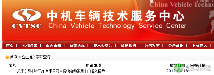 东风柳汽申请纯电动乘用车准入 首款电动车或年内上市