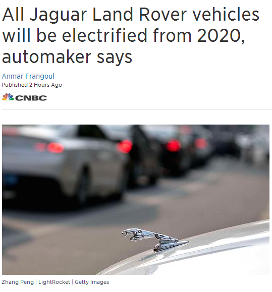 2020年后所有捷豹路虎新车都将电动化