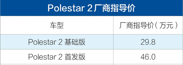 Polestar 2上市售29.8-46.0万元