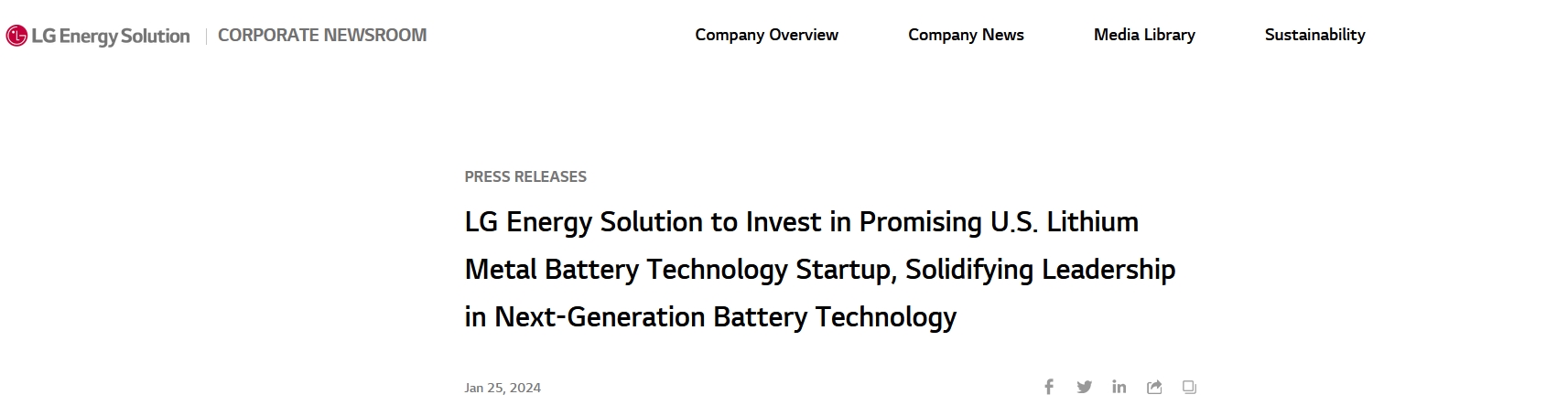LG新能源宣布注资美国初创公司开发新一代锂金属电池